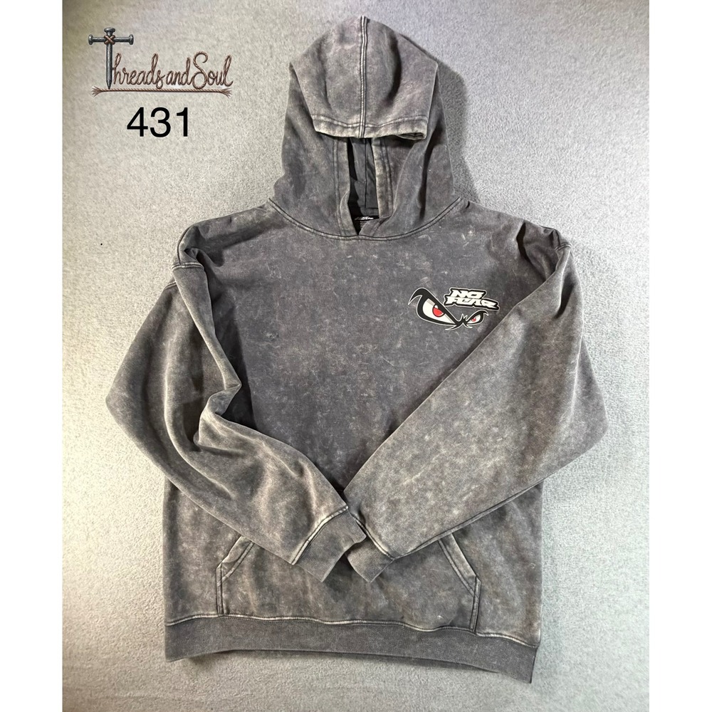 No Fear Acid Wash Hoodie Mens Large Gray Skull Graphic Pullover Sweatshirt